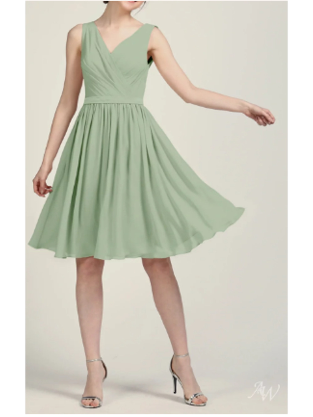 AW BRIDAL SZ 4 S sage green Vivien chiffon bridesmaid formal dress NEW 0B1